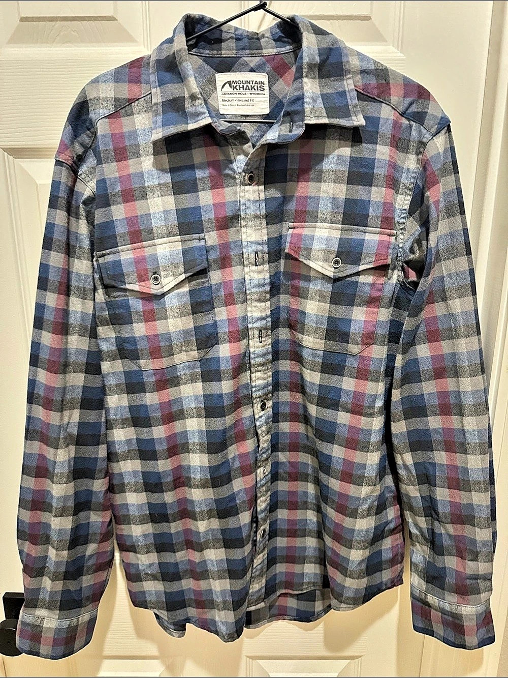 Mountain Khakis Park Flannel Shirt Plaid Button Down Blue & Red Size Medium